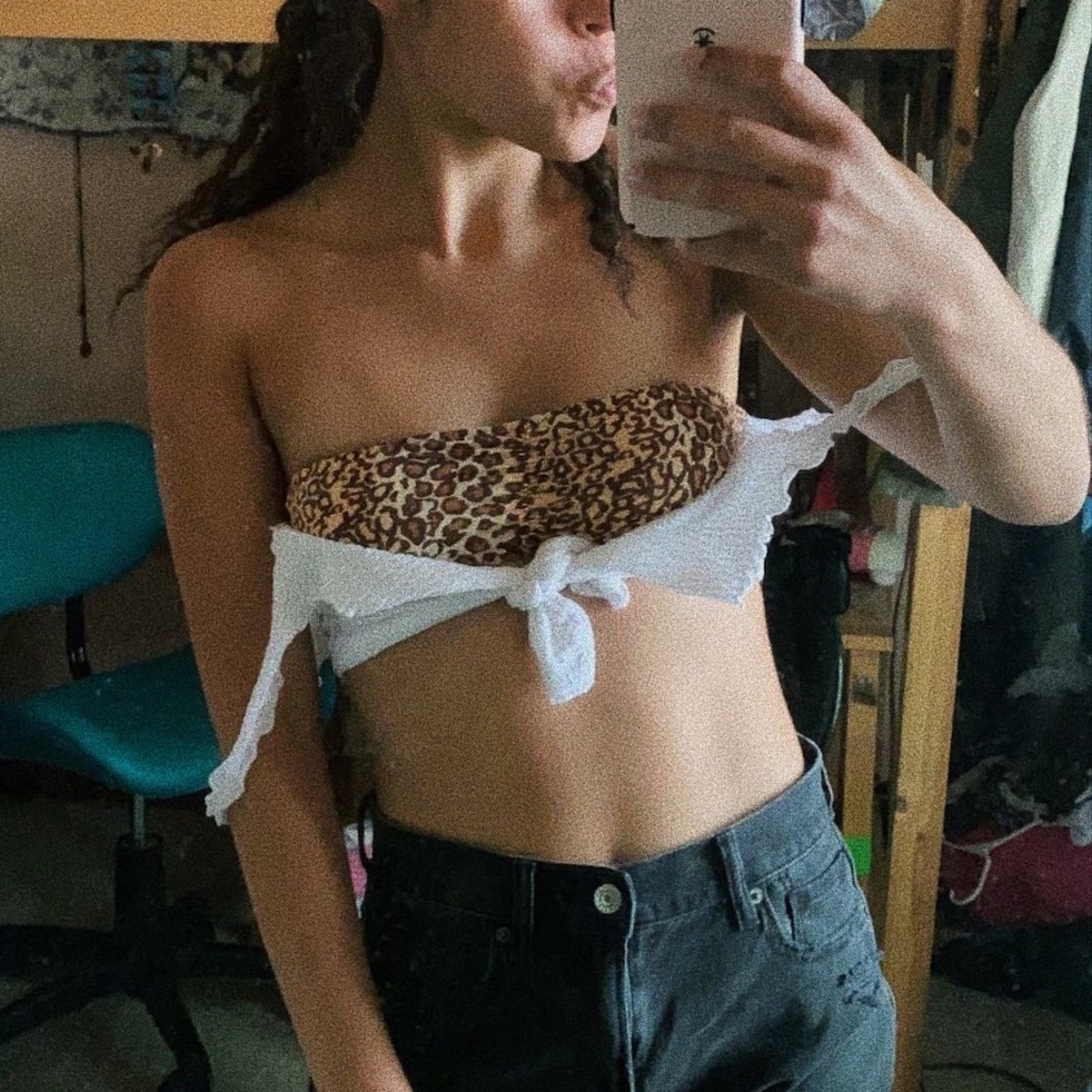 Cheetah Bandeau and Loose Off the Shoulder Tie Top Set